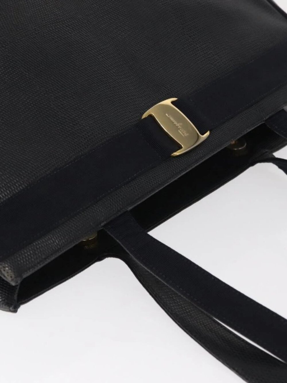 Salvatore Ferragamo Vala Tote Bag Leather Navy Gold Auth BA8751 - Picture 6 of 15